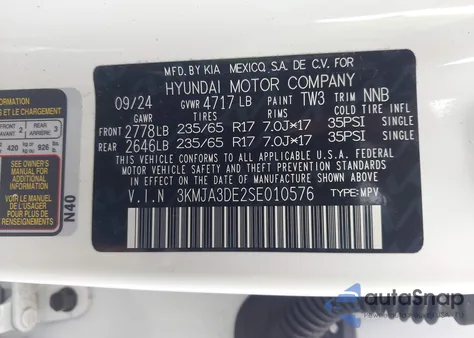 2025 Hyundai Tucson Se from USA, damaged, VIN 3KMJA3DE2SE010576